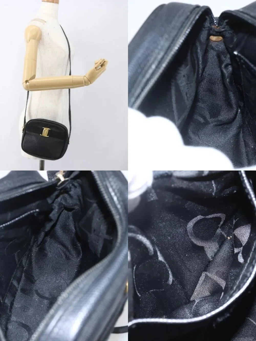 Salvatore Ferragamo Shoulder Bag Leather Black Gold Auth ka1281